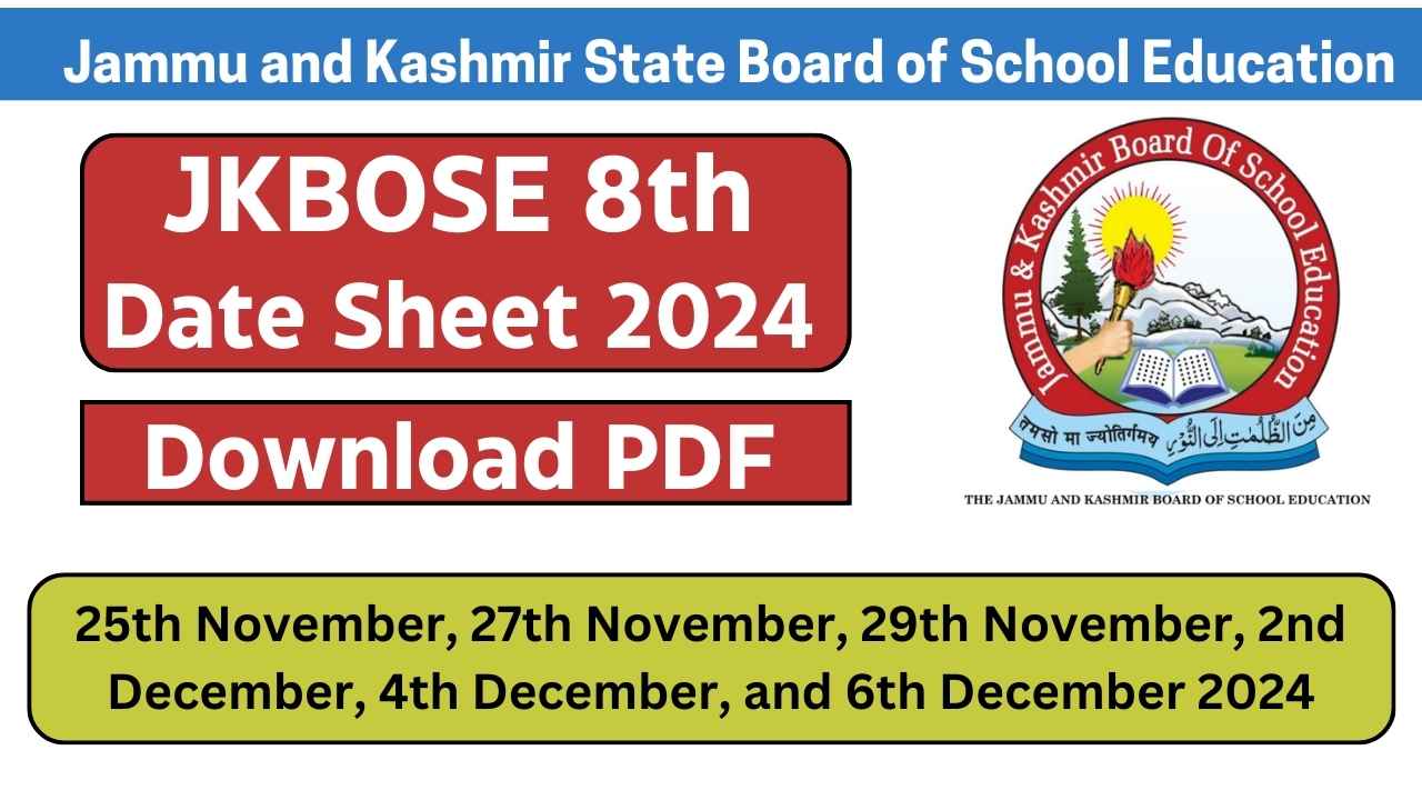 JKBOSE 8th Date Sheet 2024 PDF