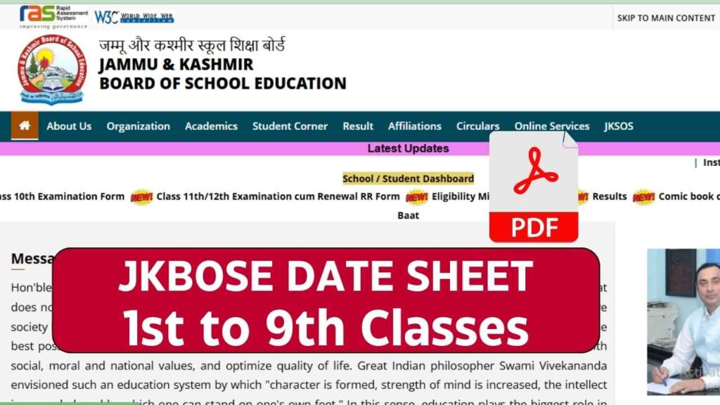 JKBOSE Date Sheet 1st to 9th