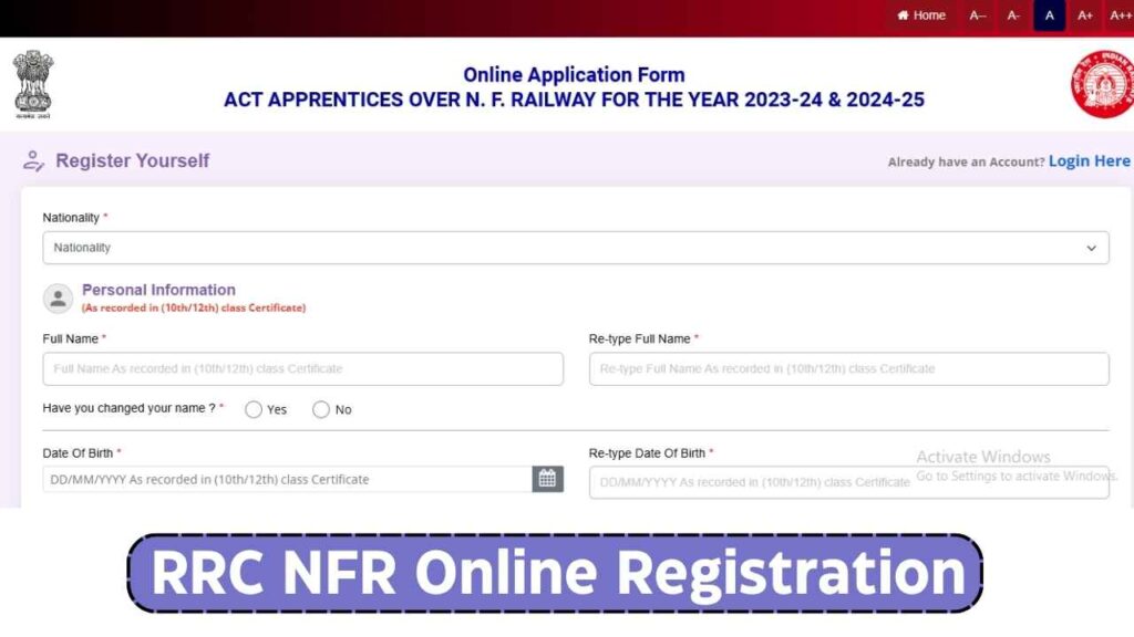 RRC NFR Online Registration