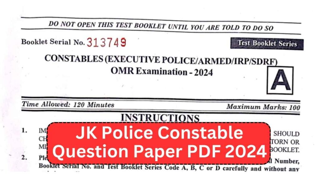 JK Police Constable Question Paper PDF 2024